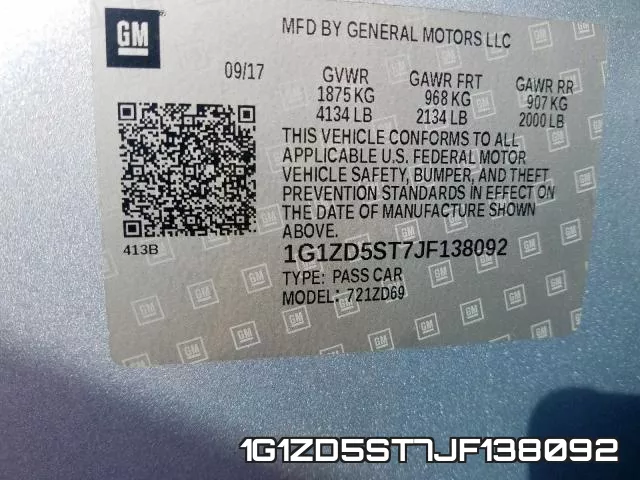 1G1ZD5ST7JF138092 фото 2
