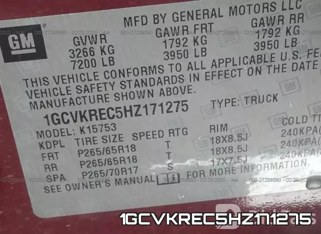 1GCVKREC5HZ171275 фото 10