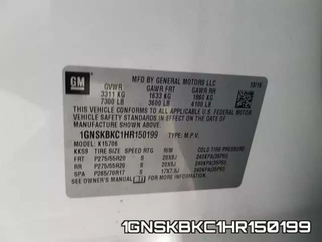 1GNSKBKC1HR150199 фото 2