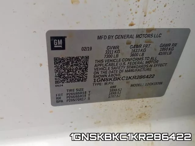 1GNSKBKC1KR286422 фото 2