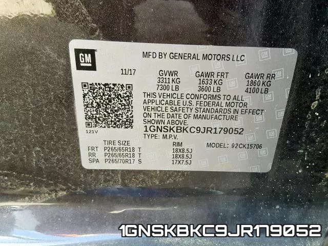 1GNSKBKC9JR179052 фото 2
