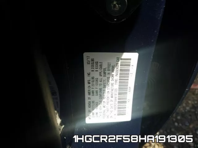 1HGCR2F58HA191305 фото 2