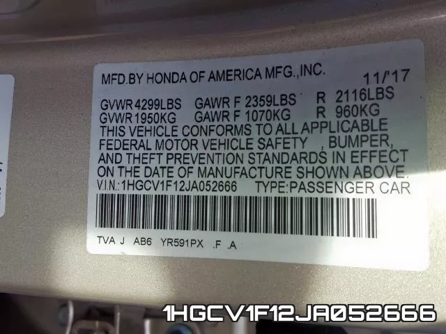1HGCV1F12JA052666 фото 2