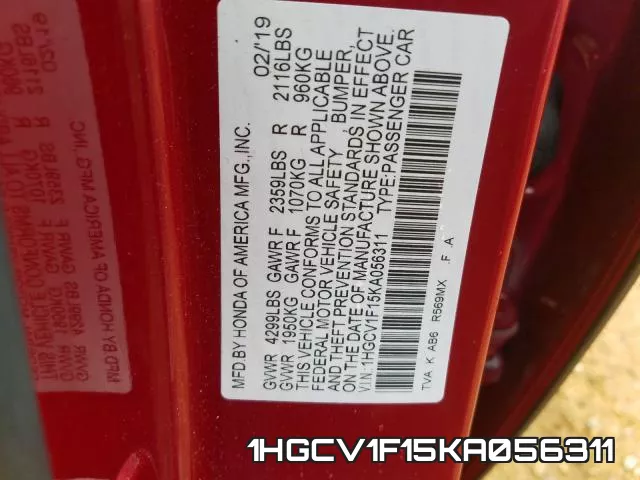 1HGCV1F15KA056311 фото 2