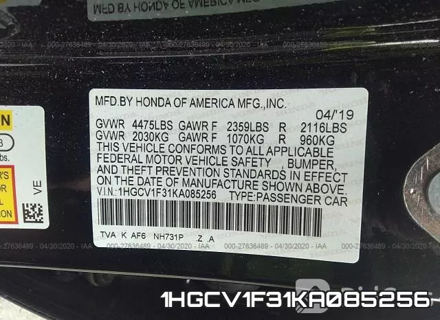 1HGCV1F31KA085256 фото 10