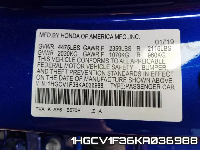1HGCV1F36KA036988 фото 2