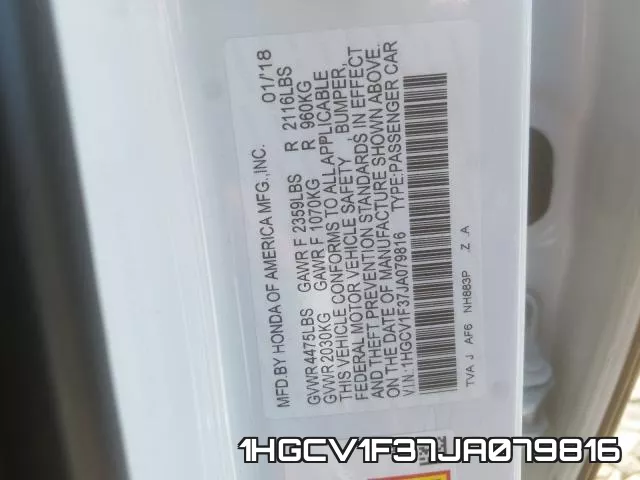 1HGCV1F37JA079816 фото 2