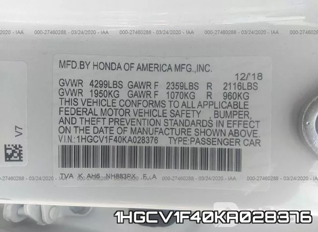 1HGCV1F40KA028376 фото 10