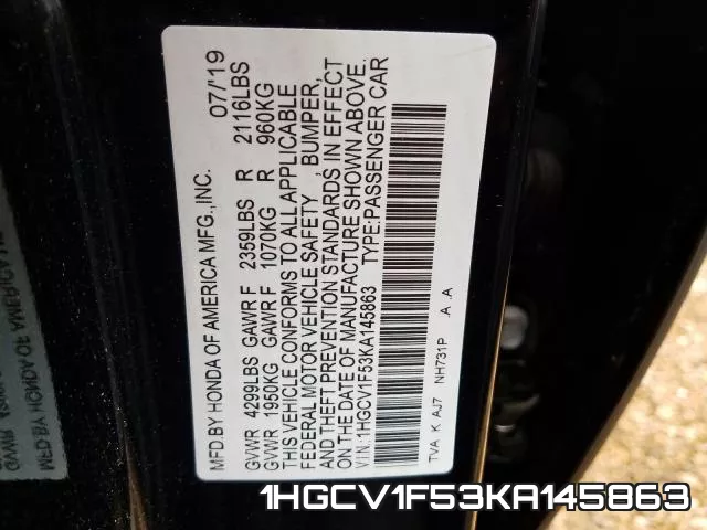 1HGCV1F53KA145863 фото 2