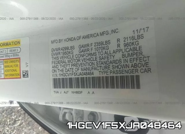 1HGCV1F5XJA048464 фото 10