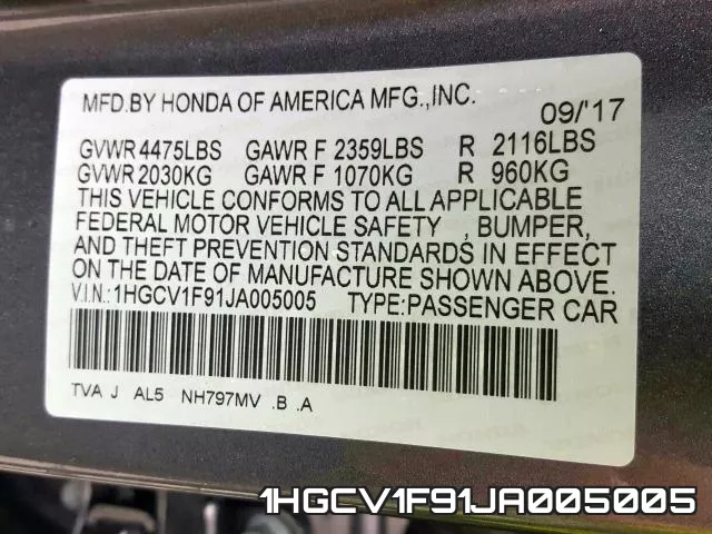 1HGCV1F91JA005005 фото 2
