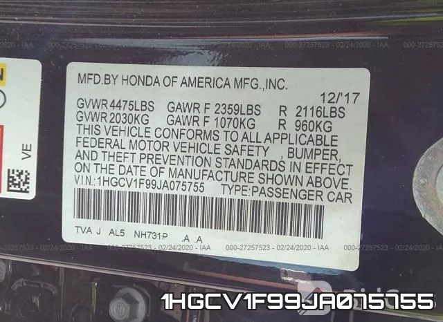 1HGCV1F99JA075755 фото 10