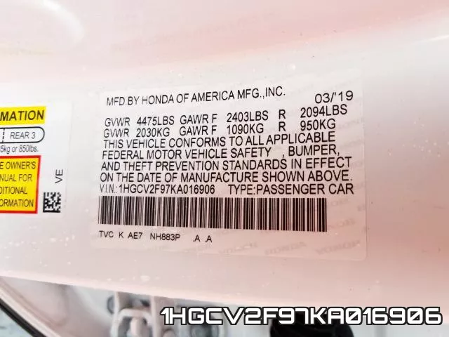 1HGCV2F97KA016906 фото 2