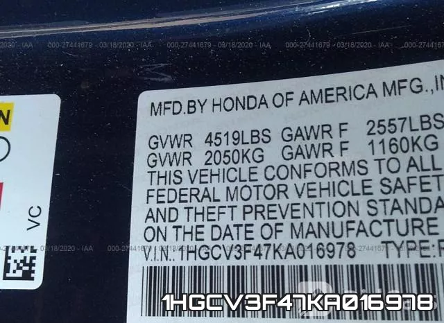1HGCV3F47KA016978 фото 10