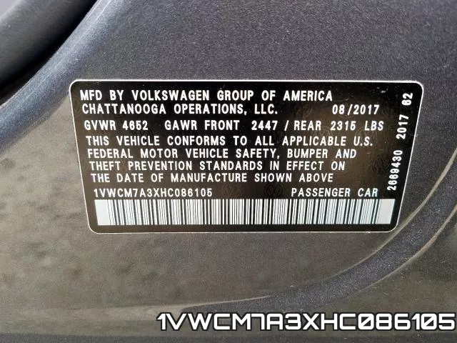 1VWCM7A3XHC086105 фото 2