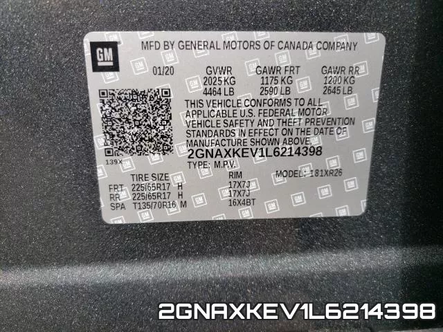 2GNAXKEV1L6214398 фото 2