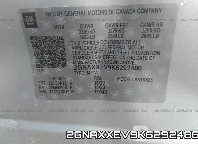 2GNAXXEV9K6292486 фото 10