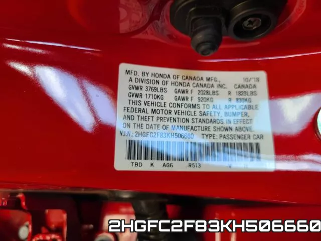 2HGFC2F83KH506660 фото 2