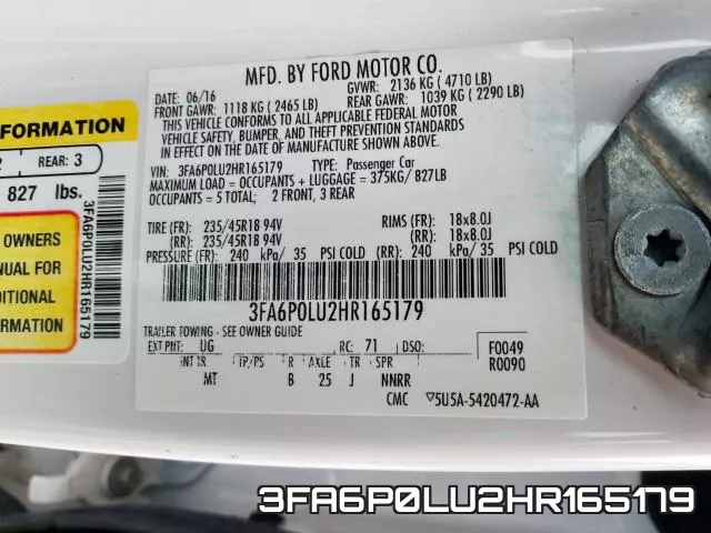 3FA6P0LU2HR165179 фото 2