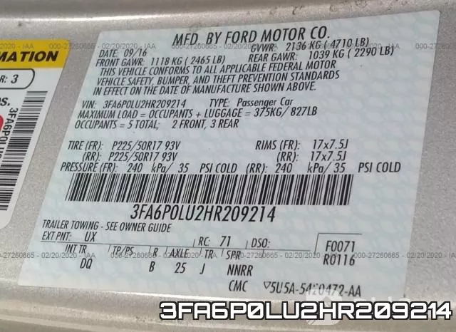 3FA6P0LU2HR209214 фото 10