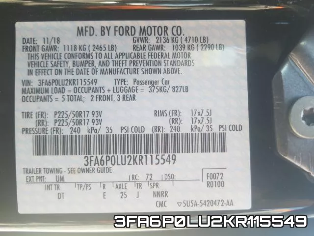 3FA6P0LU2KR115549 фото 2
