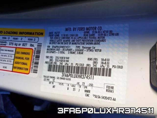 3FA6P0LUXHR374511 фото 2