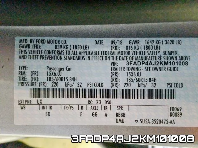 3FADP4AJ2KM101008 фото 2