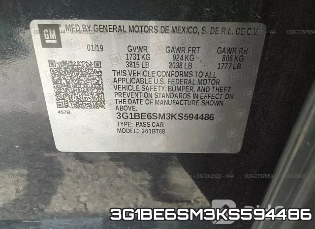 3G1BE6SM3KS594486 фото 10