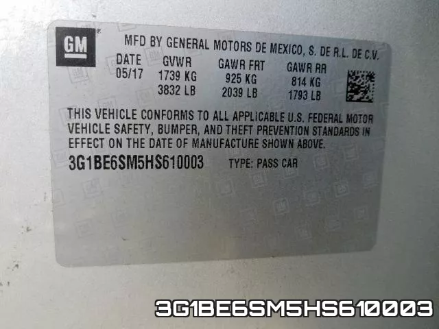 3G1BE6SM5HS610003 фото 2