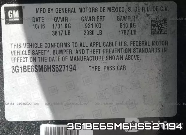 3G1BE6SM6HS527194 фото 10