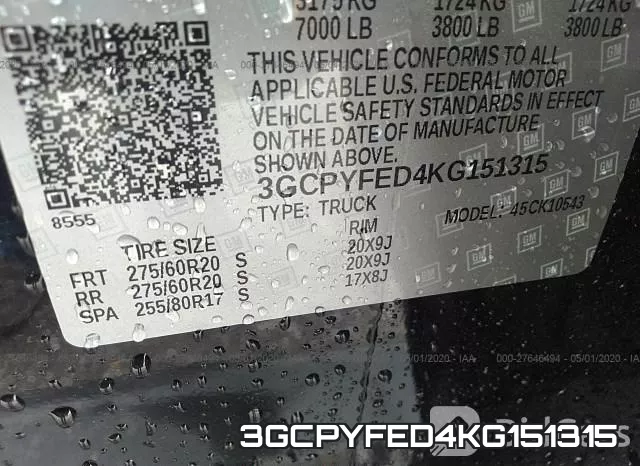 3GCPYFED4KG151315 фото 10