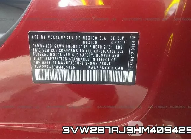 3VW2B7AJ3HM409425 фото 10