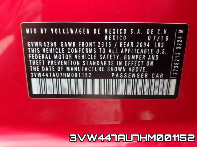 3VW447AU7HM001152 фото 2