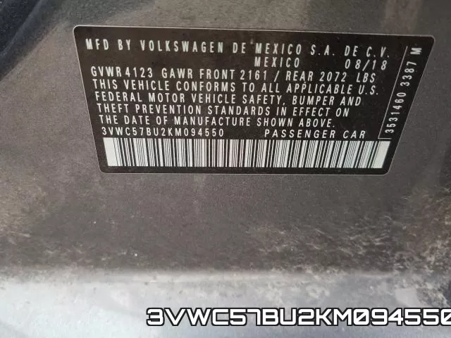 3VWC57BU2KM094550 фото 2