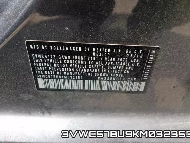 3VWC57BU9KM032353 фото 2