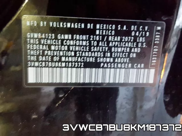 3VWCB7BU8KM187372 фото 2