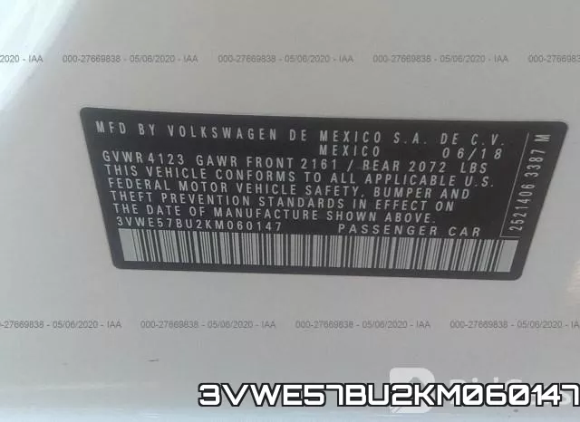3VWE57BU2KM060147 фото 10