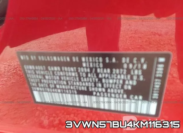 3VWN57BU4KM116315 фото 10