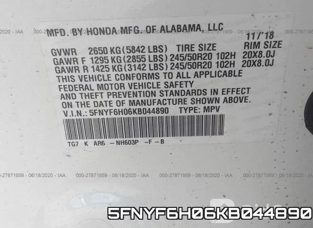 5FNYF6H06KB044890 фото 10
