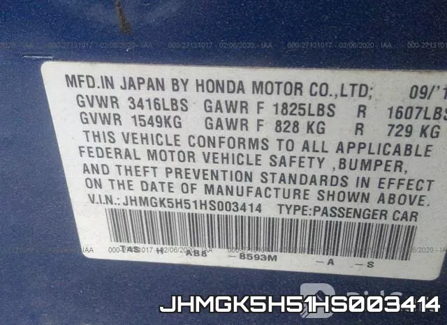 JHMGK5H51HS003414 фото 10