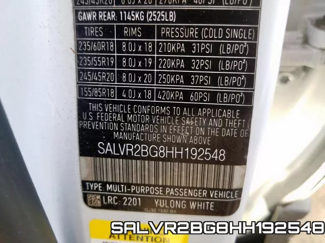 SALVR2BG8HH192548 фото 2