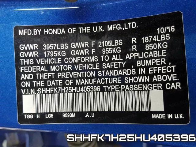 SHHFK7H25HU405396 фото 2