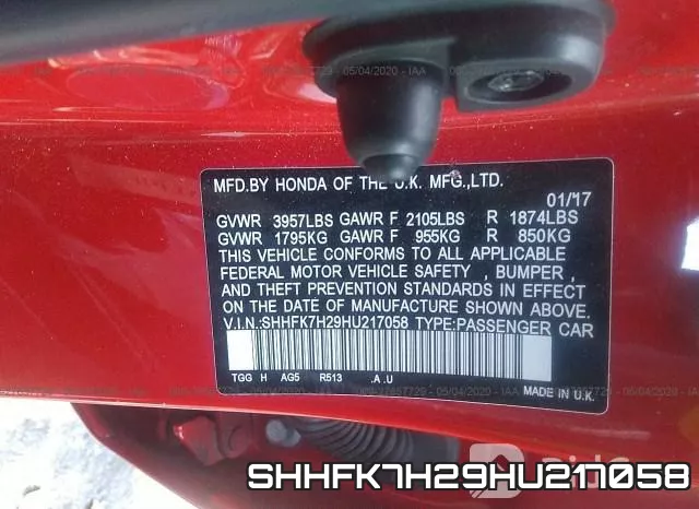 SHHFK7H29HU217058 фото 10