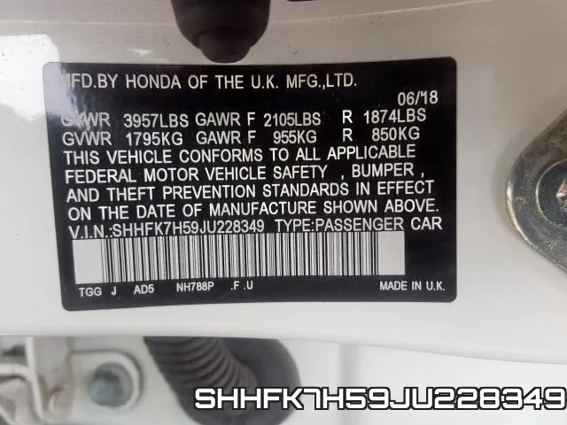 SHHFK7H59JU228349 фото 2