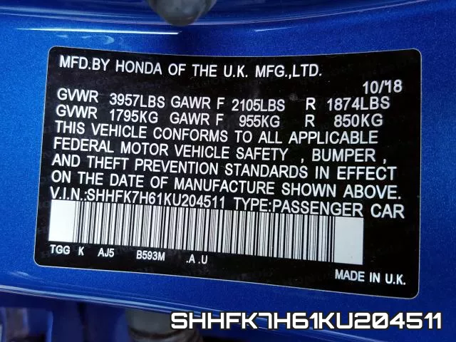 SHHFK7H61KU204511 фото 2