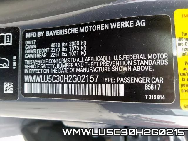 WMWLU5C30H2G02157 фото 2
