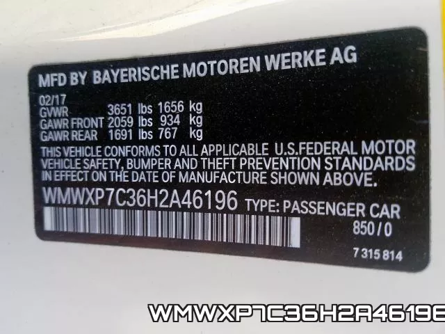 WMWXP7C36H2A46196 фото 2