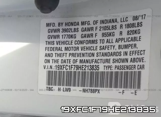 19XFC1F79HE213835 фото 10