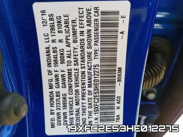 19XFC2E53HE012275 фото 2