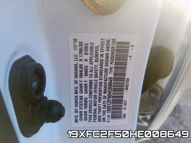 19XFC2F50HE008649 фото 2